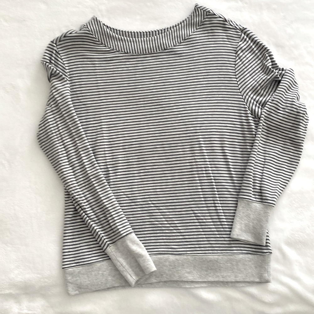 Athleta, Size Medium, Grey and Blue stripped sweatshirt